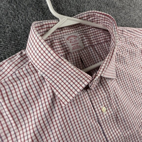 Brooks Brothers 18.5 38 Madison Red Non-Iron Cotton Check Pocket Button Up Shirt - Picture 13 of 16